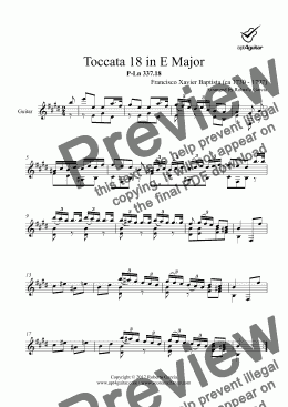 page one of Toccata 18 in E Major for solo guitar