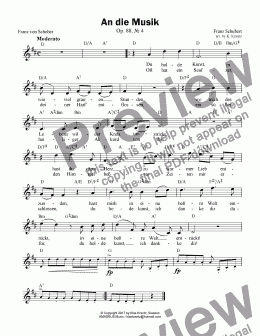 page one of An die Musik, To Music for voice with guitar chords 