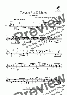 page one of Toccata 9 in D Major for solo guitar