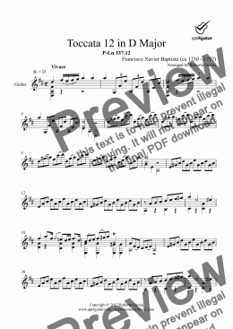 page one of Toccata 12 in D Major for solo guitar