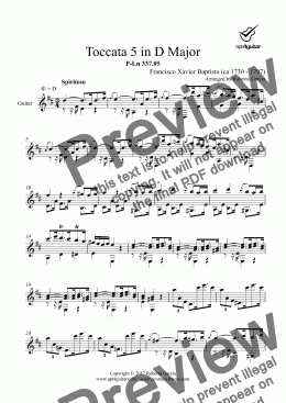 page one of Toccata 5 in D Major for solo guitar