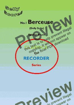 page one of CLASSICS FOR RECORDER SERIES 1. Berceuse  (Dolly Suite)  Fauré     for Descant Recorder and Piano