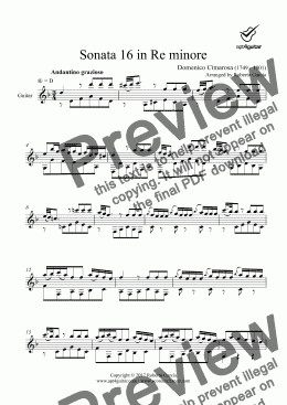 page one of Sonata 16 in Re minore for solo guitar