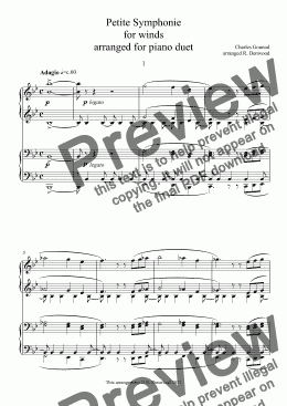 page one of Gounod - Petite Symphonie  for winds arranged for 4 hand piano duet