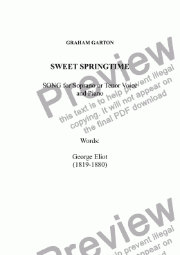 page one of SONG - 'SWEET SPRINGTIME' for Soprano or Tenor Voice. Words: George Eliot (1819-1880)