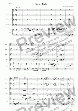 page one of Simply Joyful (clarinet quartet and piano) SCORE and PARTS