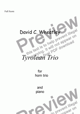 page one of Tyrolean Trio for horn trio (in F) and piano by David Wheatley