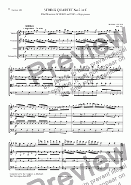 page one of STRING QUARTET No.2 in C (14 Minutes) First Movement  (19 pages 14 minutes) Adagio - Allegro 5-pages 3.31