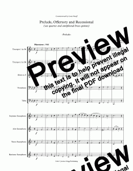 page one of Prelude, Offertory and Recessional (sax quartet and antiphonal brass quintet) - Score and parts