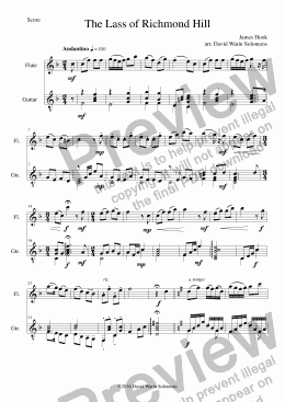 page one of Lass of Richmond Hill (easy version - flute and guitar)