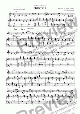 Rubinstein - Melody in F for Violin and Piano for Solo Solo Violin + piano  by A. Rubinstein arr. Patrick Bouchon ©2017 Dorset Music - Sheet Music PDF