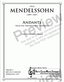 page one of Mendelssohn - Andante from the Reformation symphony