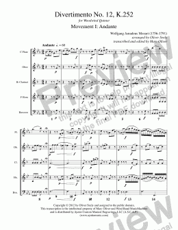 page one of Mozart - Divertimento No. 12, K.252 