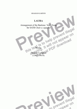 page one of CHORAL SONG - 'LAURA' Arrangement of the Baritone and Piano Song for SATB Choir a cappella. Words: Thomas Campion (1557?-1619)