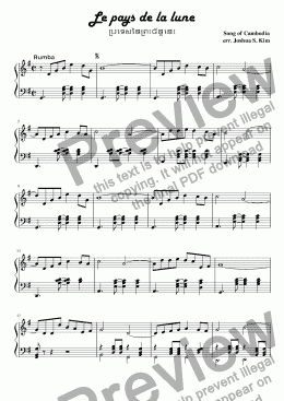 page one of Le pays de la lune - Cambodge (Cambodia) for Piano