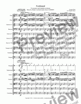 page one of Ferdinand the Bull for Chamber Orchestra (same as Peter and the Wolf) and Narrator (parts included in pdf)