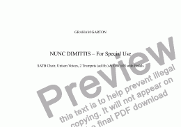 page one of NUNC DIMITTIS – For Special Use-For SATB Choir, Unison Voices, 2 Trumpets (ad lib,) and ORGAN with Pedals for the Funeral of Ian Kenneth Anthony Warren (05.10.1941- 10.03.1959 )