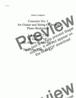 page one of Concerto No. 1 in A Minor  for Guitar and String Orchestra Piano Reduction III. Allegro Rondo