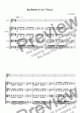 page one of SCHUBERT: Im Dorfe (In the Village) arranged for voice and string quartet