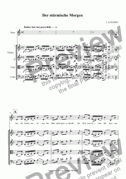 page one of SCHUBERT: Der stürmische Morgen, arranged for Voice and string quartet