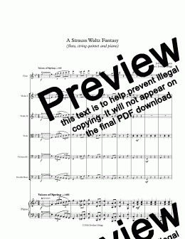 page one of A Strauss Waltz Fantasy (flute, string quintet and piano) - Score and parts