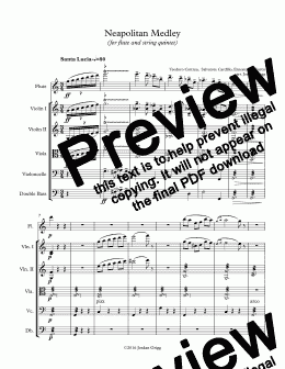 page one of Neapolitan Medley (for flute and string quintet) - Score and parts