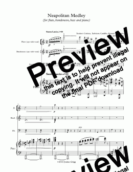 page one of Neapolitan Medley (for flute, bandoneon, bass and piano) - Score and parts