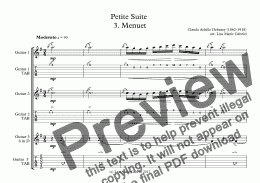 page one of Petite Suite  3. Menuet Guitar Trio with TAB