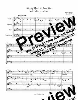 page one of String Quartet No 26 in C sharp minor - Score and parts