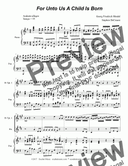 page one of For Unto Us A Child Is Born (for Brass Quartet)