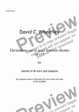 page one of Variations on 'Twinkle twinkle little star' by David Wheatley for clarinet horn and bassoon