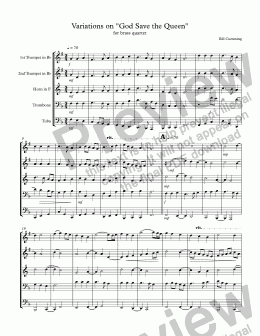 page one of Variations on "God Save the Queen" for brass quintet