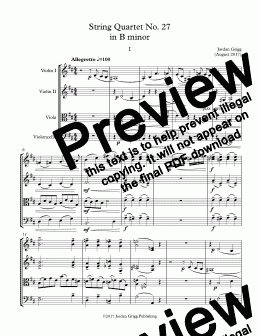 page one of String Quartet No 27 in B minor - Score and parts