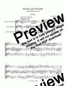 page one of Prelude and Postlude (for SAT sax trio) - Score and parts