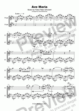 page one of Ave Maria by Franz Schubert, Duet for two Flutes