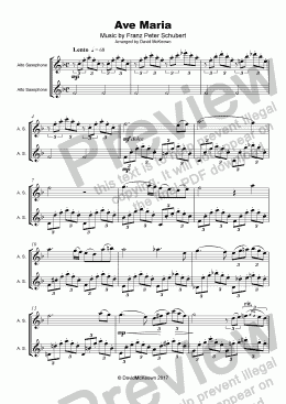 page one of Ave Maria by Franz Schubert, Duet for two Alto Saxophones