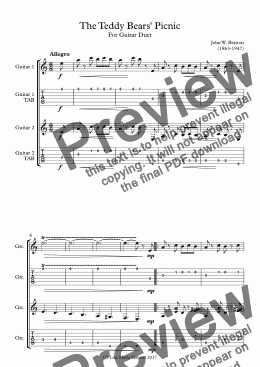 page one of The Teddy Bears' Picnic - Guitar Duet with Notation and TAB