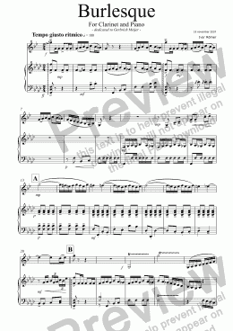 page one of Burlesque, for clarinet and piano