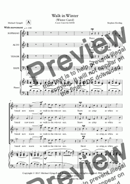 page one of WALK IN WINTER (Winter Carol) -  A Carol for SATB and Piano 