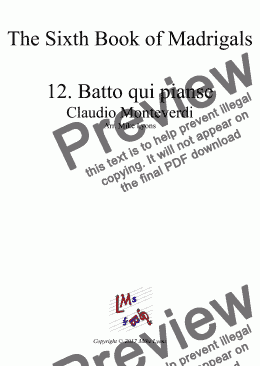 page one of Brass Quintet - Monteverdi Madrigals Book 6 - 12. Batto qui pianse