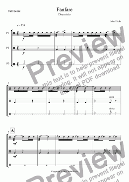 page one of Fanfare - drum trio - Full Score