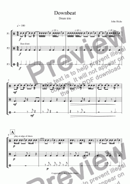 page one of Downbeat - drum trio - Full Score