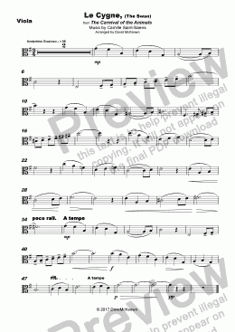 page one of The Swan, (Le Cygne), by Saint-Saens, for Viola and Piano