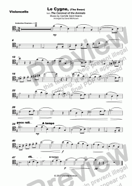 page one of The Swan, (Le Cygne), by Saint-Saens, for Cello and Piano