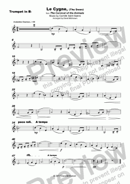 page one of The Swan, (Le Cygne), by Saint-Saens, for Trumpet and Piano