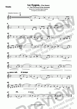 page one of The Swan, (Le Cygne), by Saint-Saens, for Violin and Piano