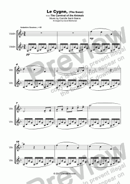 page one of The Swan, (Le Cygne), by Saint-Saens, Duet for Violin