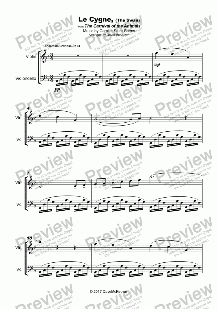 The Swan Le Cygne By Saint Saens Duet For Violin And Cello Pdf