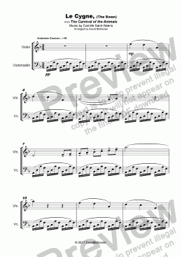 page one of The Swan, (Le Cygne), by Saint-Saens, Duet for Violin and Cello