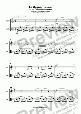 page one of The Swan, (Le Cygne), by Saint-Saens, Duet for Violin and Viola